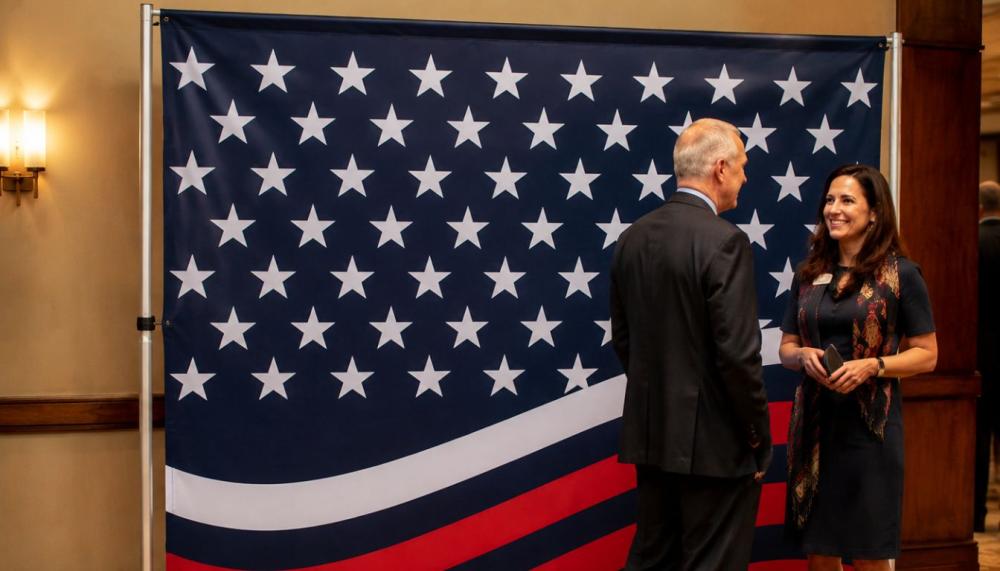 8x8 Step and Repeat Banner with a patriotic Memorial Day design