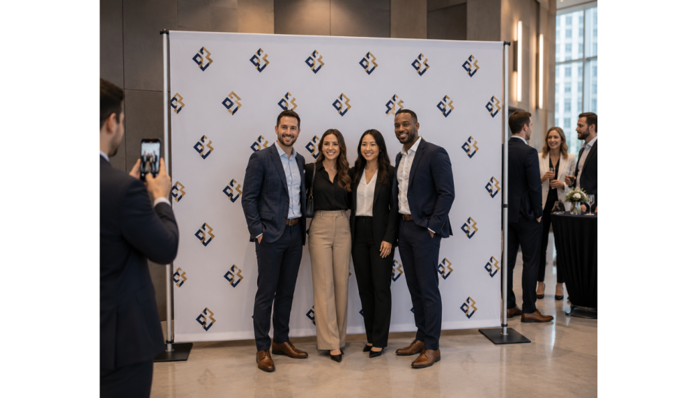 9x8 step and repeat backdrop for medium-sized group
