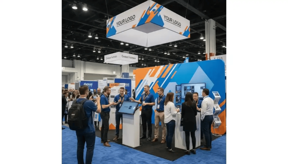  Custom trade show booth attracting visitors at event