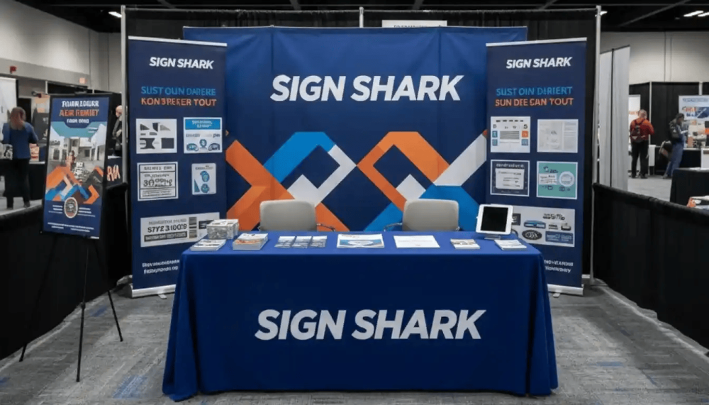 Custom trade show display with branded graphics by Sign Shark