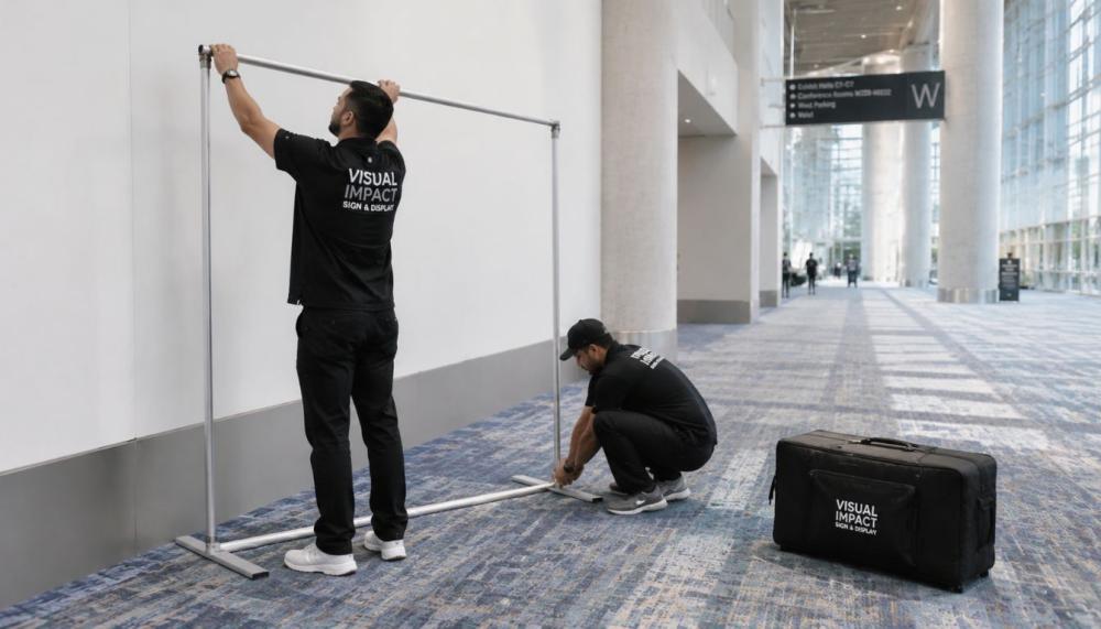 setup of a custom step and repeat banner frame