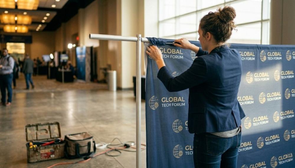 easily assembling a portable step and repeat banner 8x8