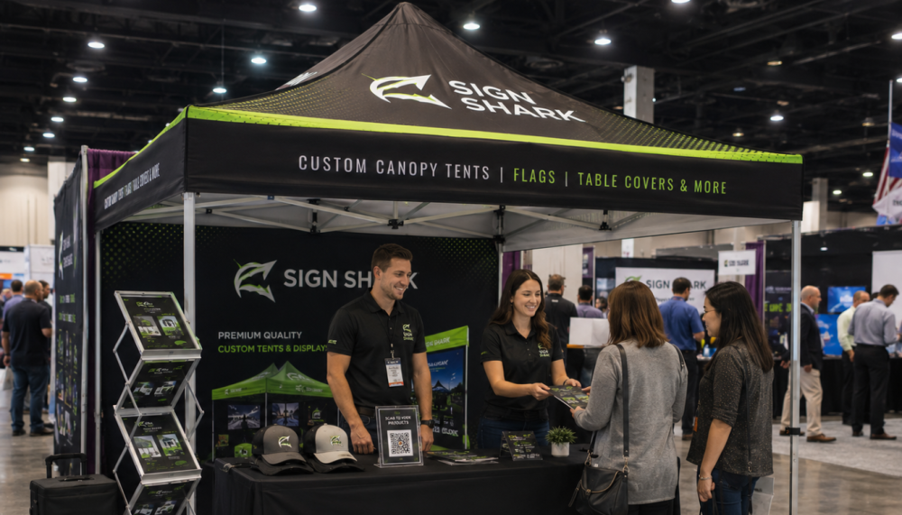 Premium 10x10 custom canopy tent at a trade show