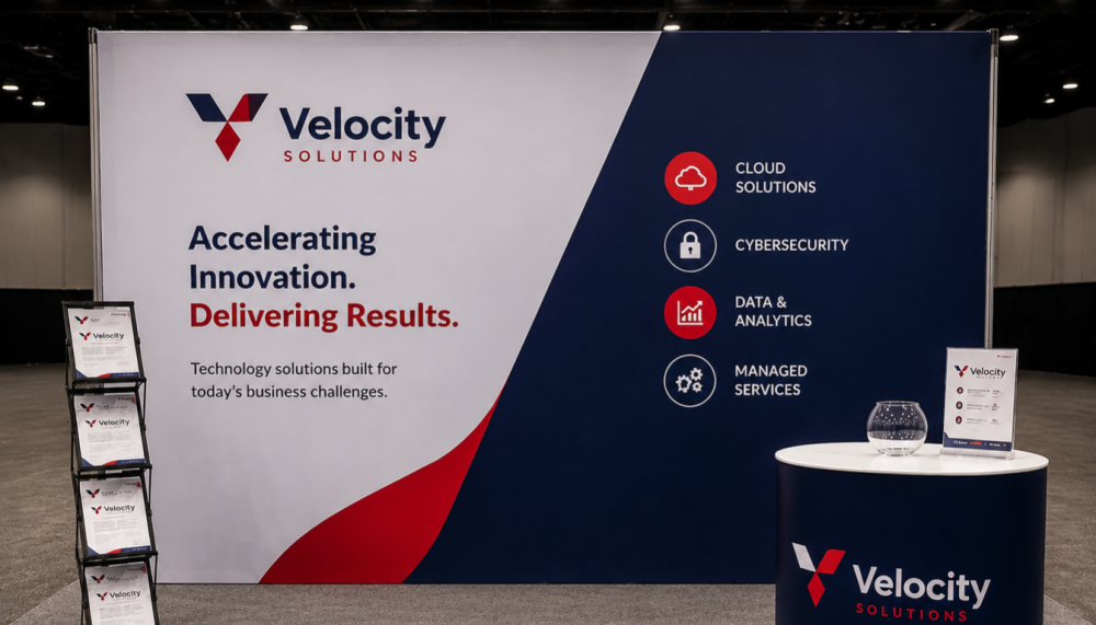 custom trade show booth with a high-definition branded